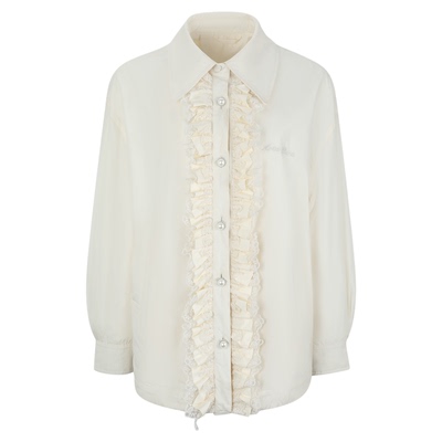 米白色波浪边衬衫宽松羽绒夹克