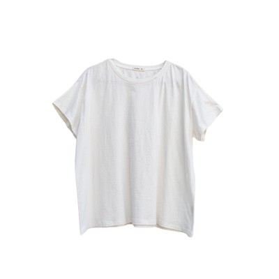 雨文她城长绒棉白落肩短袖T恤女