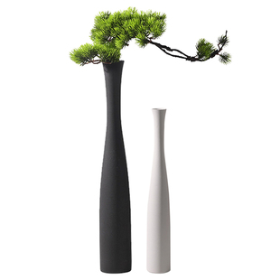 现代简约创意黑白拉丝花瓶陶瓷摆件轻奢高级感侘寂风客厅插花花器