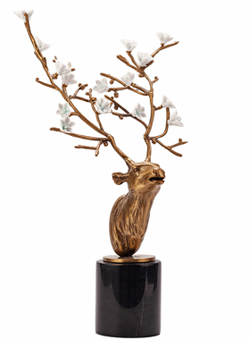 铜鹿摆件新中式客厅玄关装饰品