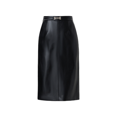 迪图高级感气质真皮感开叉皮裙