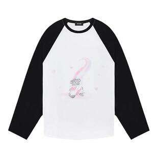 【明星同款】WE11DONE中性男女同款泰迪熊印花插肩休闲长袖T恤