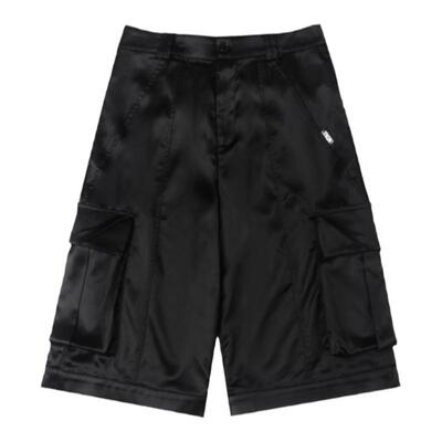 ANYQUESTION/黑色灰绿色丝滑醋酸 低腰口袋休闲工装中裤