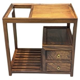 南美胡桃木茶水柜实木茶几双抽茶水柜茶水车边柜实木烧水柜茶边柜