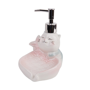 招财猫乳液瓶两用皂盒二合一沐浴露洗发水洗手液陶瓷按压分装瓶子