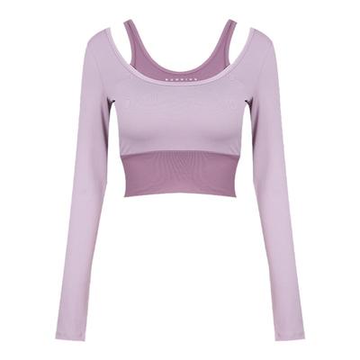 带胸垫款上衣假两件设计长袖