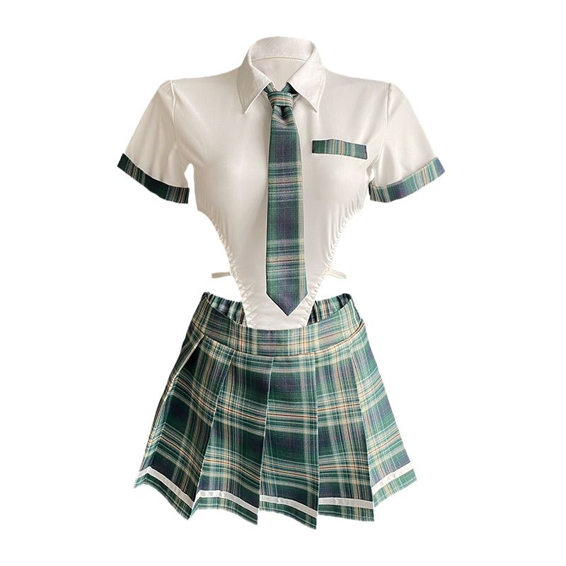 姬GILL:夏季学生jk制服套装短袖宽松休闲格子t恤短裙KTV工作服