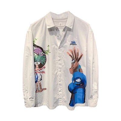 日系潮搞怪卡通长袖衬衫男春季