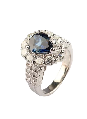 中古95新日本进口商品水滴形切工蓝宝石钻石铂金900戒指55号