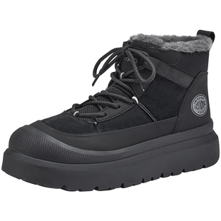 热风男鞋2025年冬季新款男士时尚休闲靴保暖增高舒适黑色雪地靴子