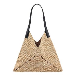 法国Montaigne/蒙田原单法式拉菲草简约单肩包包女编织草编托特包