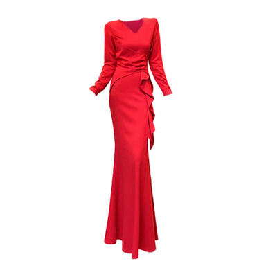礼服长裙优雅鱼尾裙红色连衣裙女