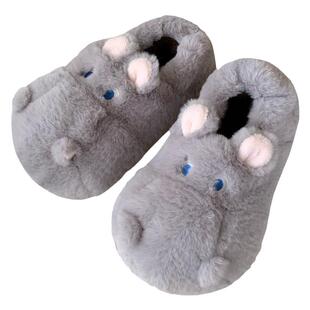 细细条 舒适毛绒绒保暖全包跟家居鞋男女冬季可爱河马情侣棉拖鞋