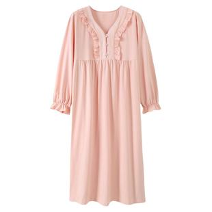 猫人睡裙女春秋季秋款纯棉长袖长款连衣裙子睡衣大码夏款薄款