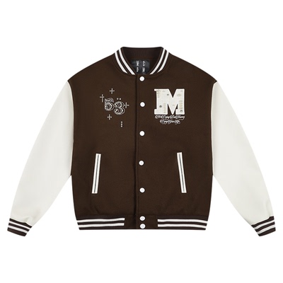 MEDM撞色拼接钉珍珠休闲立领夹克