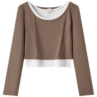 森马长袖T恤女短款上衣显瘦纯色背心2024秋季新款紧身两件套气质