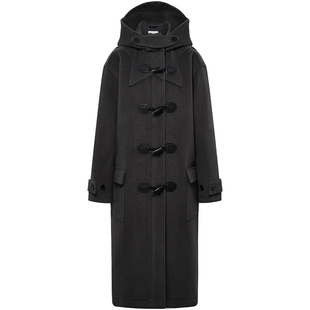 Fabrique 灰色牛角扣长款宽松羊毛外套毛呢呢子女 新款连帽大衣