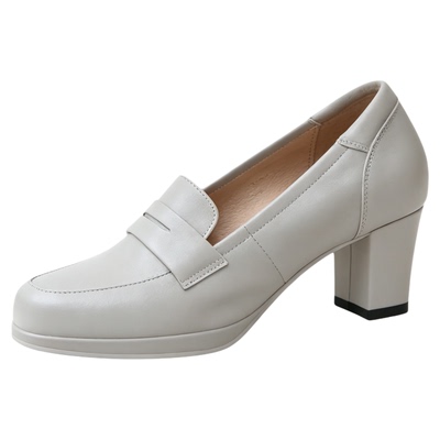 壹家shoes055032牛皮/羊皮5cm防水台高跟乐福鞋高跟鞋职场女鞋