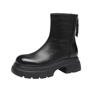 红蜻蜓冬季靴子女2024新款厚底增高短靴中筒靴秋冬单靴瘦瘦靴皮靴