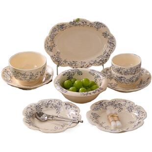 蔚蓝法式复古碗碟套装家用陶瓷餐具乔迁结婚送礼汤碗家用2026新款