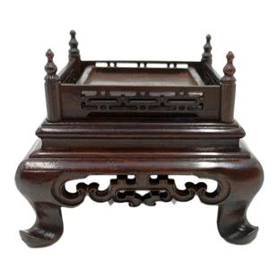 寿山石印章底座玉器礼品摆件天然实木红木镂空雕花栏杆木艺底座托