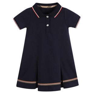 A类童装伯米吉夏装新款女宝宝藏青色polo连衣裙纯棉女童网球裙子