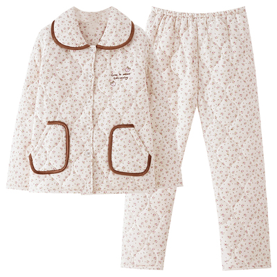 【浪莎】三层夹棉加绒睡衣女冬季