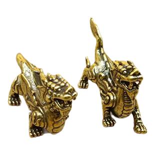 纯黄铜貔貅摆件公母一对招财守财复古只进不出办公室书桌国风茶宠
