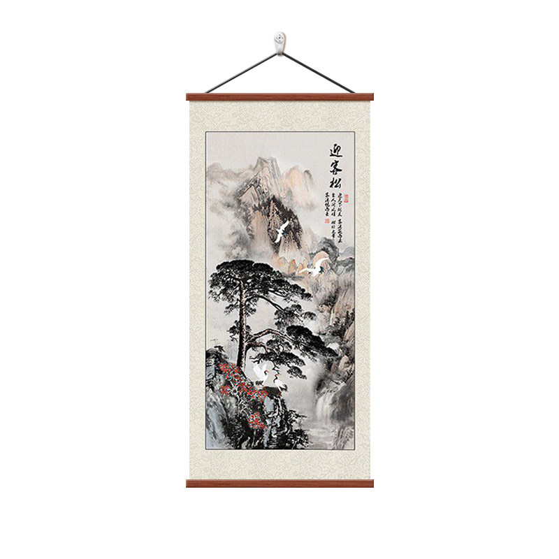 迎客松国画新中式玄关装饰画山水