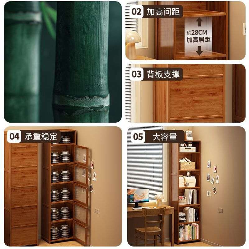 书架落地置物架家用书柜多层书房一体门带防尘组装简易储物柜靠墙