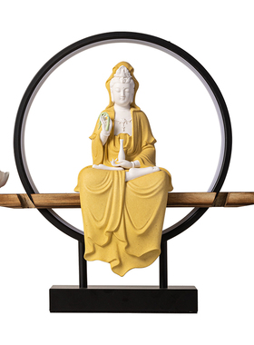 观音佛像禅意灯圈摆件