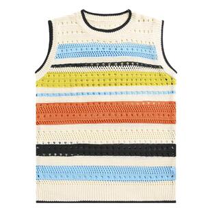BOYUE帛跃撞色镂空背心夏季港风钩花外搭叠穿针织设计感男女马甲