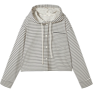 商场同款URLAZH有兰2025秋季新款简约条纹休闲运动宽松连帽外套女