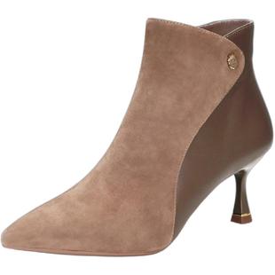 千百度2025细跟高跟鞋时装靴踝靴尖头羊皮短靴子A25571635A01A15