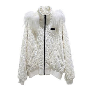 ANNAKIKI棒球服冬款设计师款女装小众宽松落肩钻石绒带帽棒球服