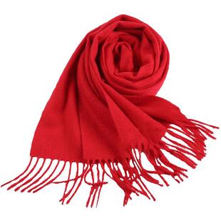恒源祥羊毛围巾女秋冬保暖百搭大红围巾男定制LOGO围脖纯色中国红