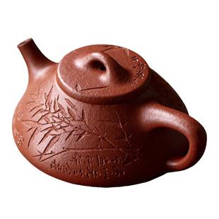 觅白摹古子冶石瓢99纯红降坡全手工原矿宜兴紫砂泡茶壶刻绘竹茶具