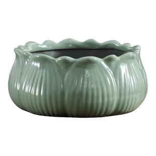 简约铜钱草水培专用盆缸陶瓷花瓣口大口径家用桌面水养器皿带托盘