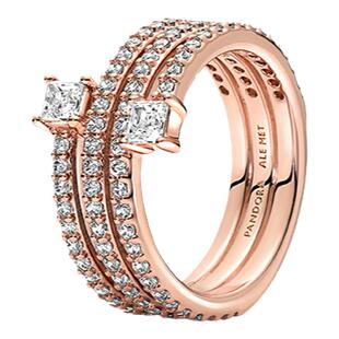 Pandora潘多拉奥莱三环螺旋戒指玫瑰金色不对称设计