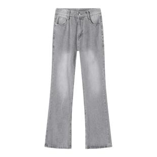 美式高街复古做旧废土风水洗褶皱微喇牛仔裤男春秋阔腿裤潮流长裤