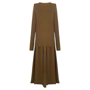 aaaaxbbb 焦糖牛角包 返场限定色超牛面料针织上衣长裙两件套秋冬