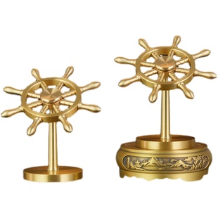 一帆风顺全纯黄铜船舵摆件掌舵解压船舵手方向舵盘创意纯黄铜领航