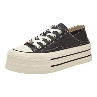 达芙妮板鞋女真皮2026新款春秋休闲百搭两穿懒人鞋厚底增高松糕鞋