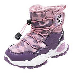 巴布豆童鞋女童靴子加绒2024新款冬季防水防滑棉鞋女孩儿童雪地靴