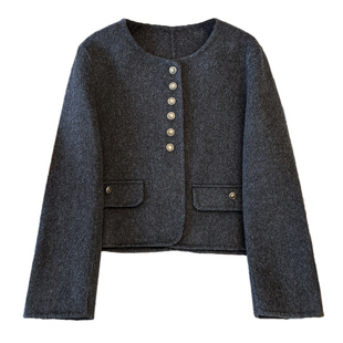 灰色双面绒羊毛呢子大衣女加厚2025冬季新款韩里韩气穿搭短款外套