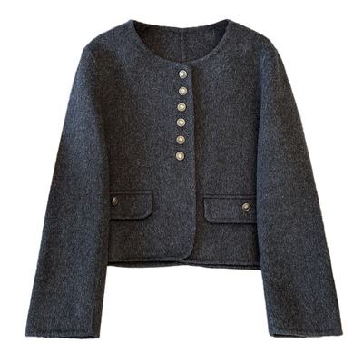 灰色双面绒羊毛呢子大衣女加厚