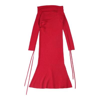 CISSONNE赛颂红色绵羊毛连衣裙