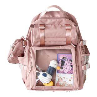 新款简约背包女透明大容量痛包学生设计感双肩包女初中生个性书包