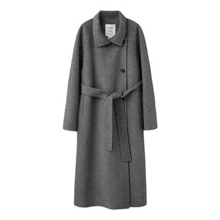 RUISHI芮时重磅驼绒桑蚕丝羊毛慵懒两穿领灰色毛呢大衣秋冬外套女