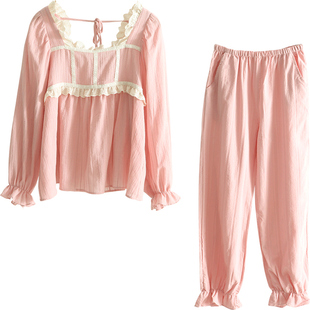 Bananagirl睡衣女春秋纯棉长袖情侣韩版甜美公主风ins家居服男夏